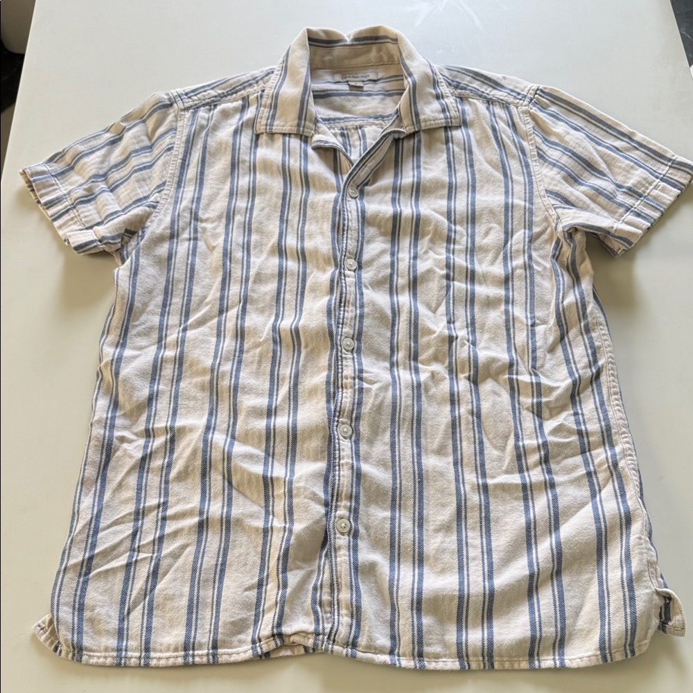 Calvin Klein Men’s S Beige and Blue Striped Button-Down Shirt